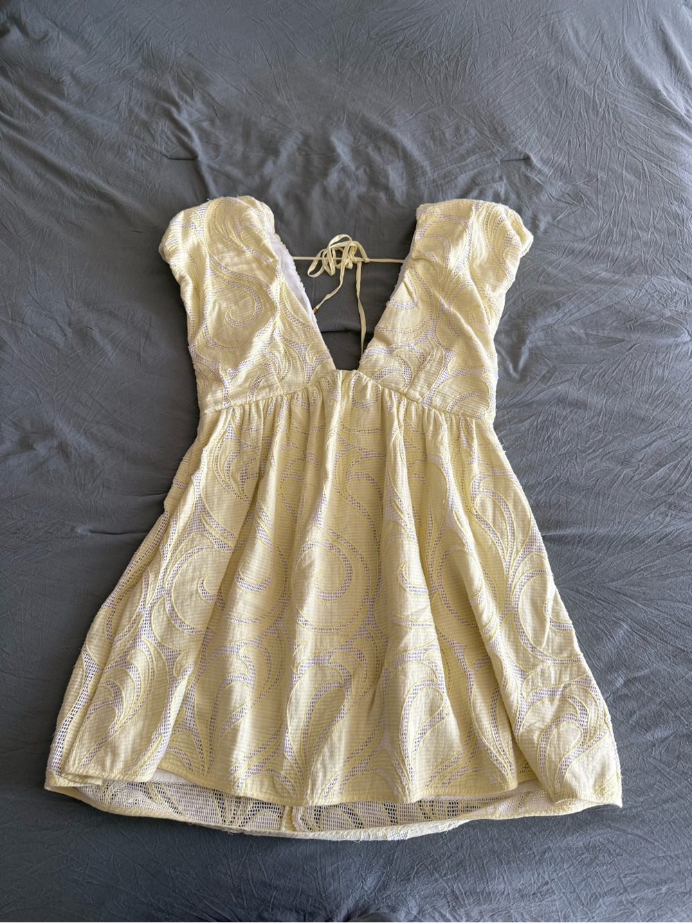 Anthropologie Pale Yellow Mini Dress with Tie-Back